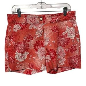 Isaac Mizrahi New York Womens Coral‎ Red Floral Cotton Stretch Shorts Size 6